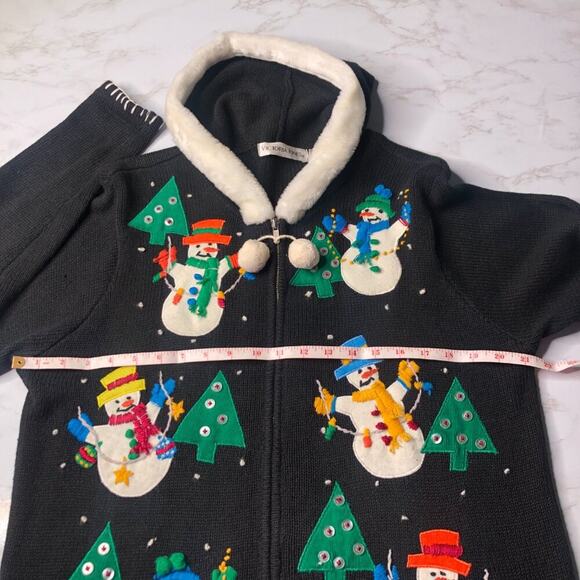 Vintage Knit Hooded Ugly Sweater Christmas Snowman Holiday Size M - Picture 13 of 16